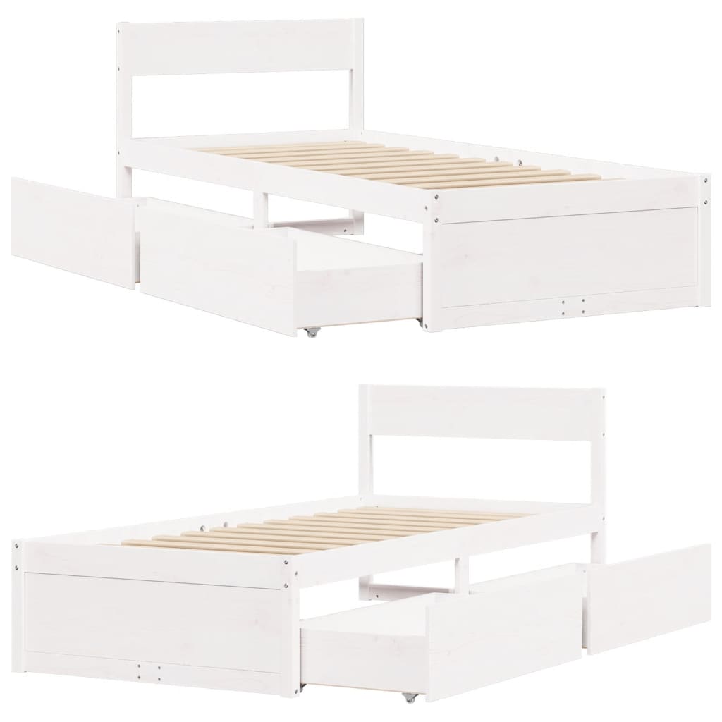 Bedframe zonder matras massief grenenhout wit 75x190 cm - AllerleiShop