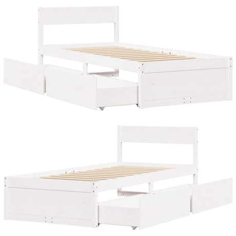 Bedframe zonder matras massief grenenhout wit 75x190 cm