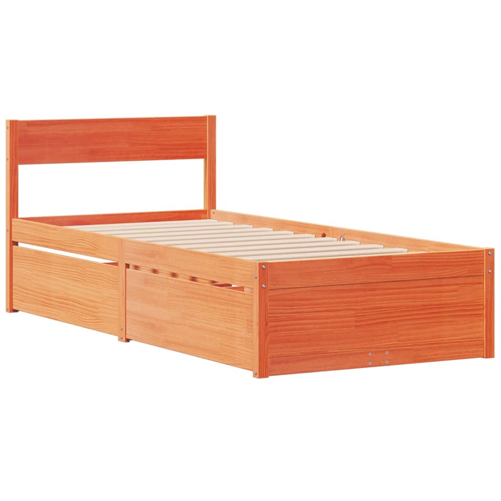 Bedframe zonder matras massief grenenhout wasbruin 75x190 cm - AllerleiShop