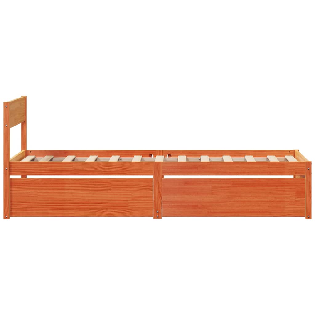 Bedframe zonder matras massief grenenhout wasbruin 75x190 cm - AllerleiShop