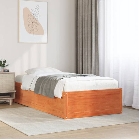Bedframe zonder matras massief grenenhout wasbruin 100x200 cm