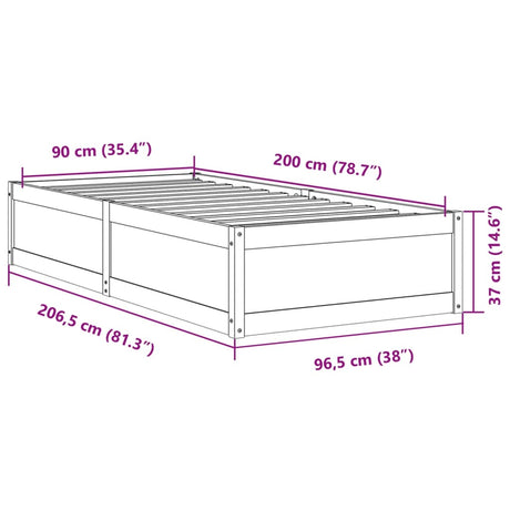 Bedframe zonder matras massief grenenhout 90x200 cm