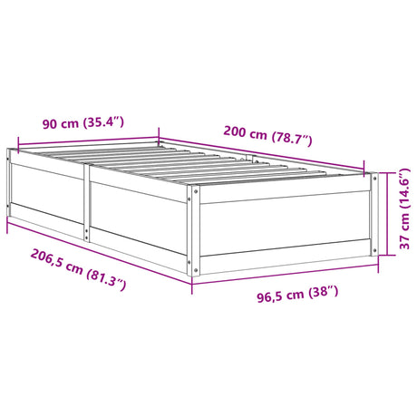 Bedframe zonder matras massief grenenhout wit 90x200 cm