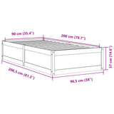 Bedframe zonder matras massief grenenhout wasbruin 90x200 cm