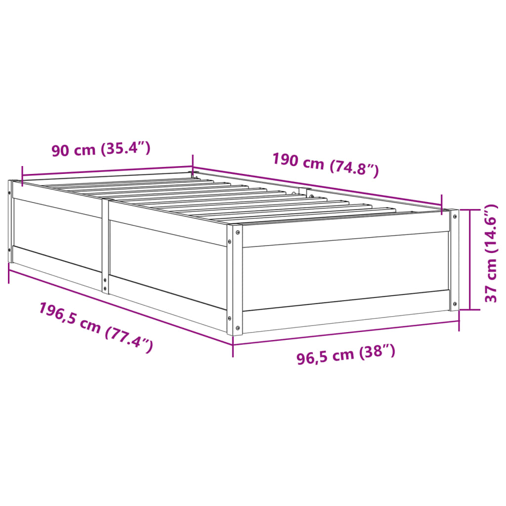 Bedframe zonder matras massief grenenhout wit 90x190 cm - AllerleiShop