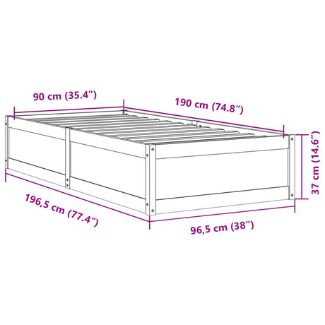 Bedframe zonder matras massief grenenhout wit 90x190 cm
