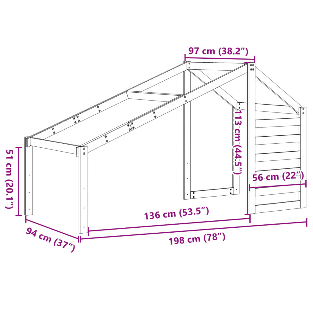 Kinderbedhuisje 198x97x113 cm massief grenenhout