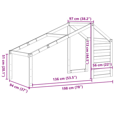 Kinderbedhuisje 198x97x113 cm massief grenenhout