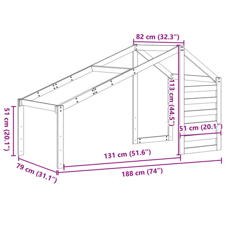 Kinderbedhuisje 188x82x113 cm massief grenenhout wasbruin