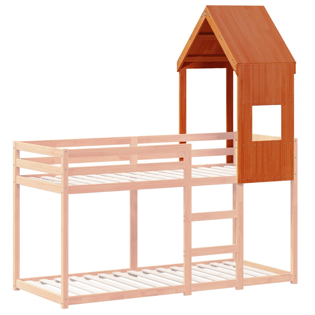 Kinderbedhuisje 55x84x132 cm massief grenenhout wasbruin