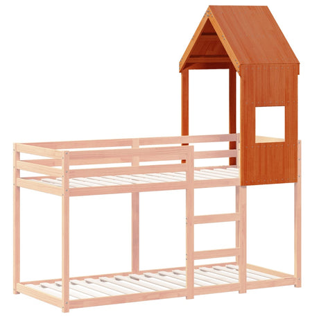 Kinderbedhuisje 55x84x132 cm massief grenenhout wasbruin