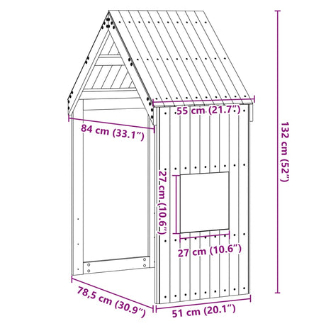 Kinderbedhuisje 55x84x132 cm massief grenenhout wasbruin