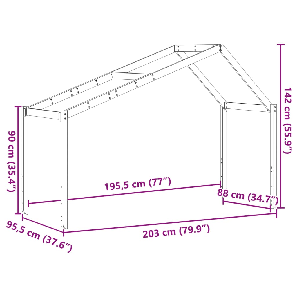 Kinderbedhuisje 203x95,5x142 cm massief grenenhout wasbruin - AllerleiShop