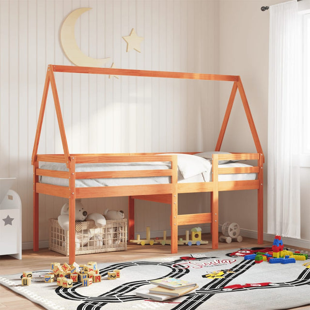 Kinderbedhuisje 199x80,5x88 cm massief grenenhout wasbruin - AllerleiShop