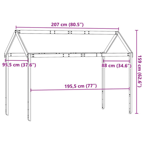 Kinderbedhuisje 207x95,5x159 cm massief grenenhout wasbruin