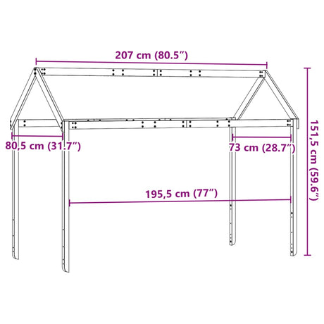 Kinderbedhuisje 207x80,5x151,5 cm massief grenenhout