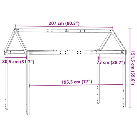 Kinderbedhuisje 207x80,5x151,5 cm massief grenenhout wasbruin