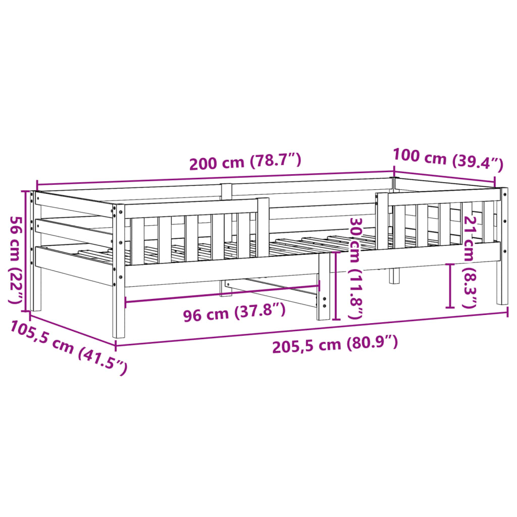 Bedframe zonder matras massief grenenhout 100x200 cm