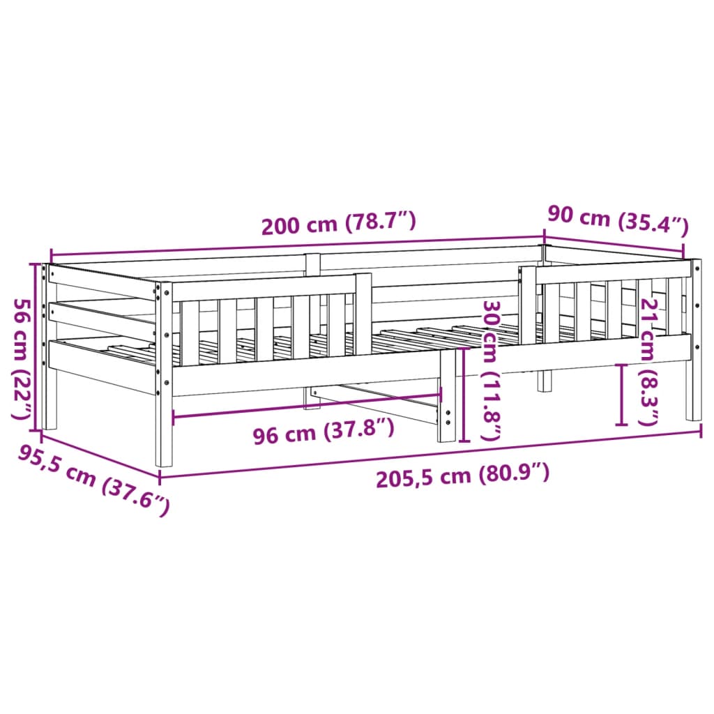 Bedframe zonder matras massief grenenhout 90x200 cm