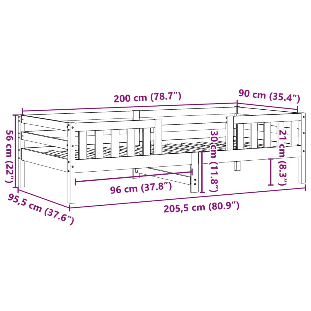 Bedframe zonder matras massief grenenhout wit 90x200 cm