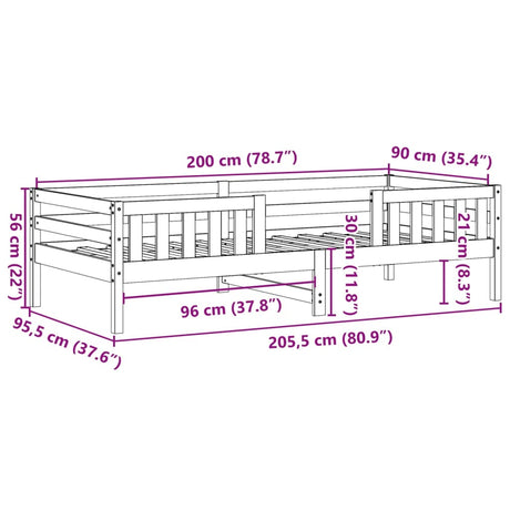 Bedframe zonder matras massief grenenhout wit 90x200 cm