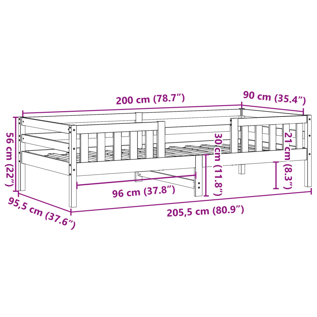 Bedframe zonder matras massief grenenhout wasbruin 90x200 cm