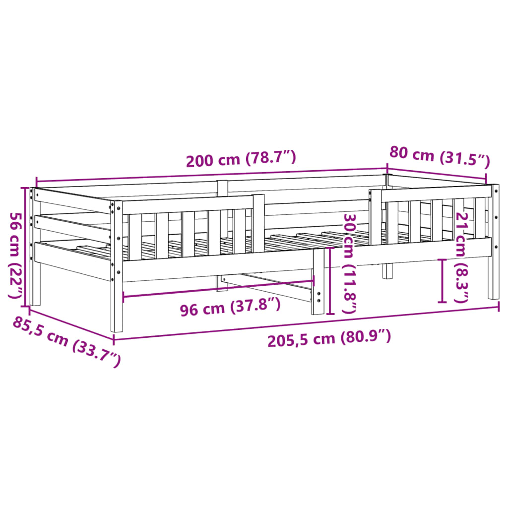 Bedframe zonder matras massief grenenhout wit 80x200 cm