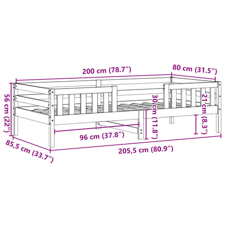 Bedframe zonder matras massief grenenhout wit 80x200 cm