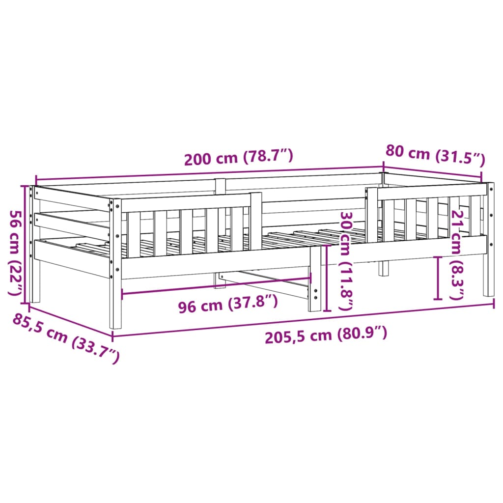 Bedframe zonder matras massief grenenhout wasbruin 80x200 cm