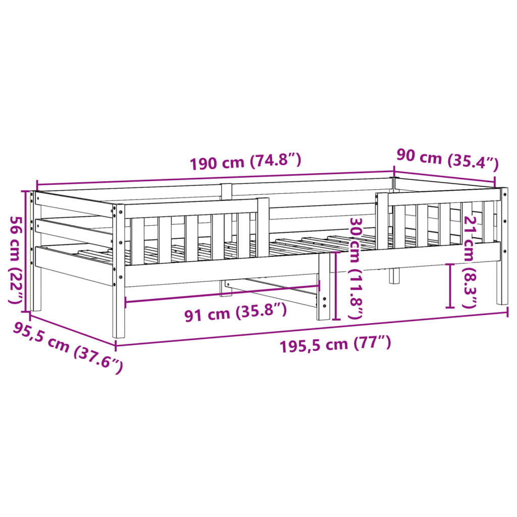 Bedframe zonder matras massief grenenhout 90x190 cm
