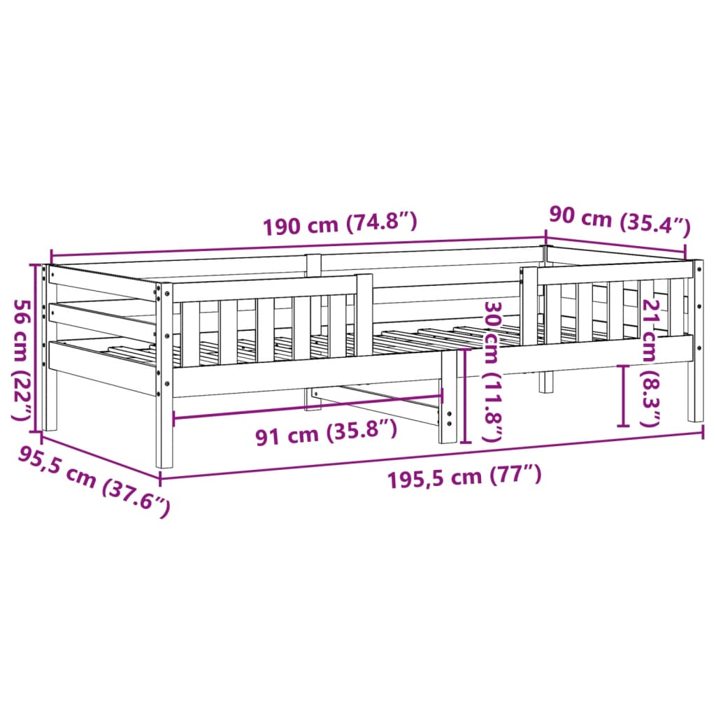 Bedframe zonder matras massief grenenhout wit 90x190 cm