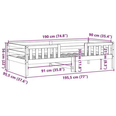 Bedframe zonder matras massief grenenhout wit 90x190 cm