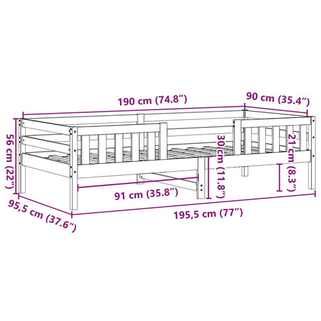 Bedframe zonder matras massief grenenhout wasbruin 90x190 cm