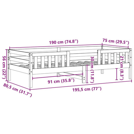Bedframe zonder matras massief grenenhout wit 75x190 cm