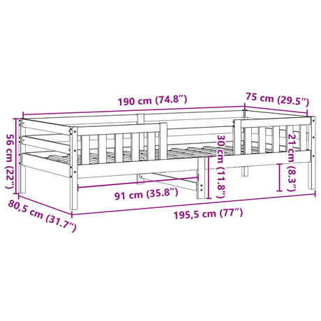Bedframe zonder matras massief grenenhout wasbruin 75x190 cm