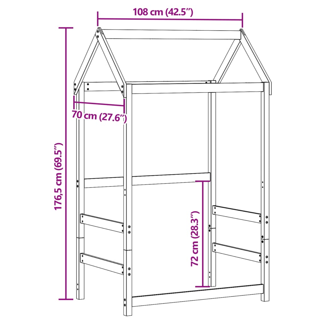 Kinderbedhuisje 108x70x176,5 cm massief grenenhout wit