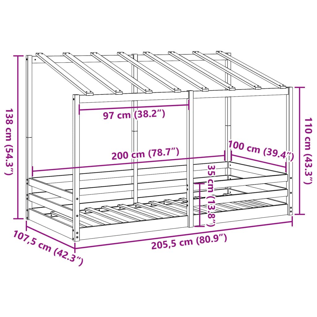 Kinderbed met bedhuis 100x200 cm massief grenenhout wit
