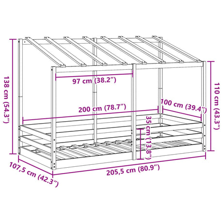 Kinderbed met bedhuis 100x200 cm massief grenenhout wasbruin