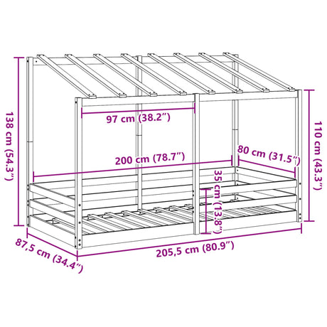 Kinderbed met bedhuis 80x200 cm massief grenenhout