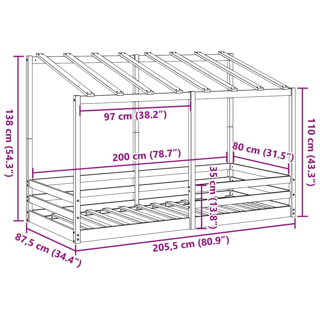 Kinderbed met bedhuis 80x200 cm massief grenenhout wit