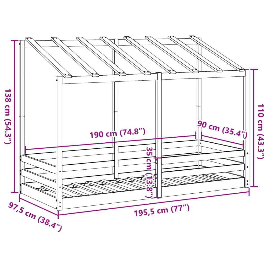 Kinderbed met bedhuis 90x190 cm massief grenenhout wasbruin
