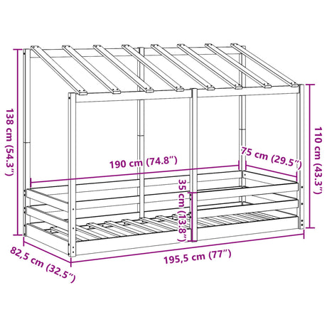 Kinderbed met bedhuis 75x190 cm massief grenenhout wit