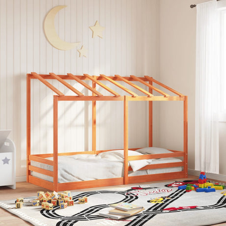 Kinderbed met bedhuis 75x190 cm massief grenenhout wasbruin