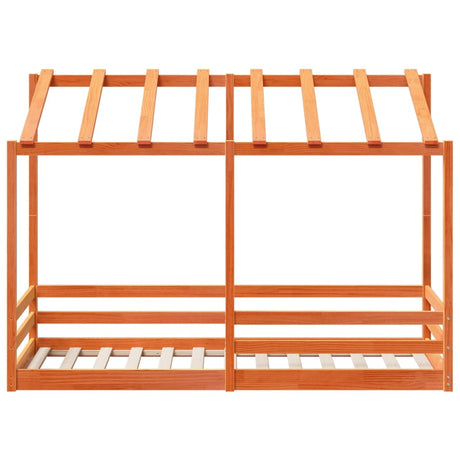 Kinderbed met bedhuis 75x190 cm massief grenenhout wasbruin