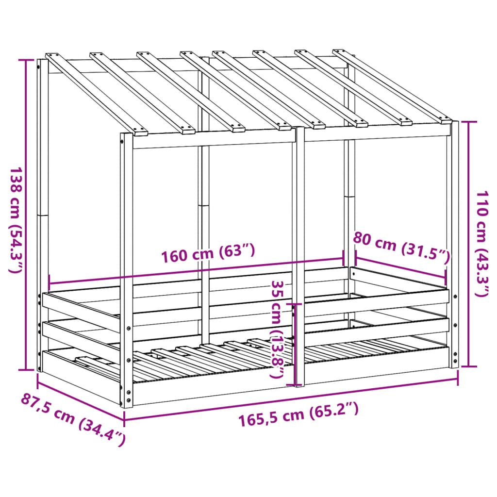 Kinderbed met bedhuis 80x160 cm massief grenenhout