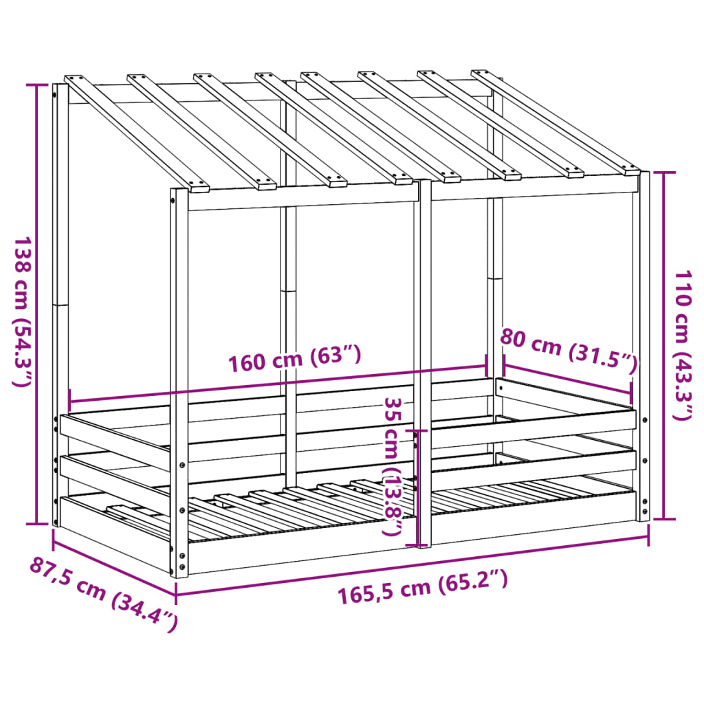 Kinderbed met bedhuis 80x160 cm massief grenenhout wit