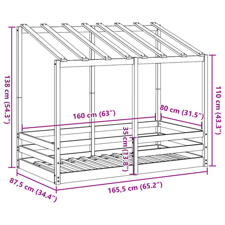 Kinderbed met bedhuis 80x160 cm massief grenenhout wit
