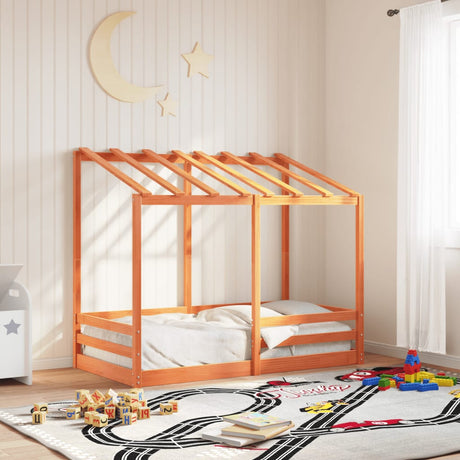 Kinderbed met bedhuis 80x160 cm massief grenenhout wasbruin
