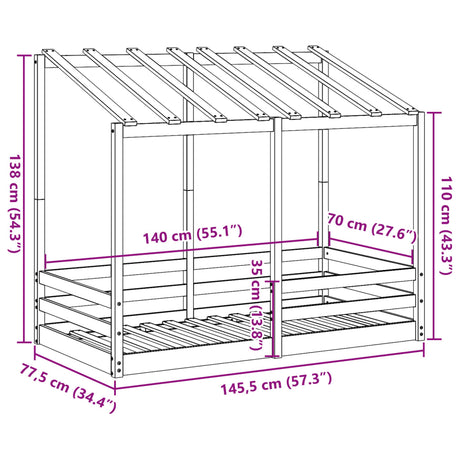 Kinderbed met bedhuis 70x140 cm massief grenenhout