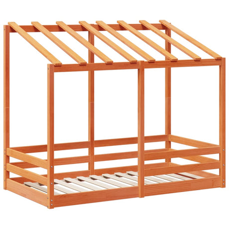 Kinderbed met bedhuis 70x140 cm massief grenenhout wasbruin